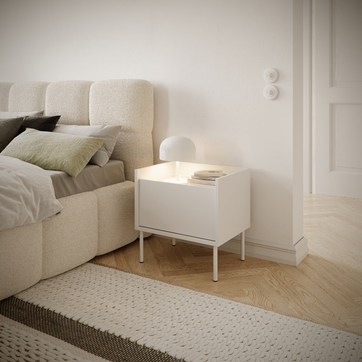 Table de chevet Tovi 1 porte 50 cm blanc/chêne Lindberg