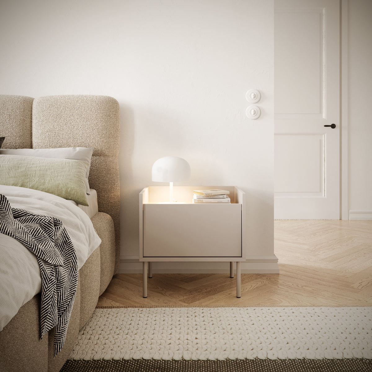 Table de chevet Tovi 1 porte 50 cm cachemire/chêne Lindberg