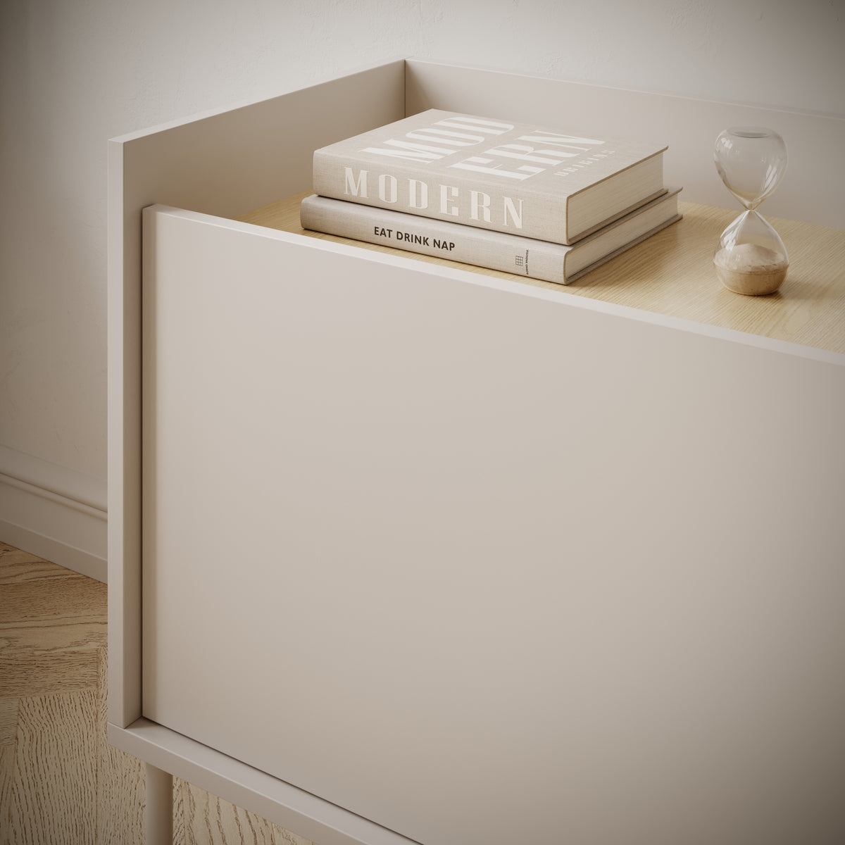 TV-Schrank Tovi, dreitürig, 140 cm, Kaschmir/Lindberg-Eiche