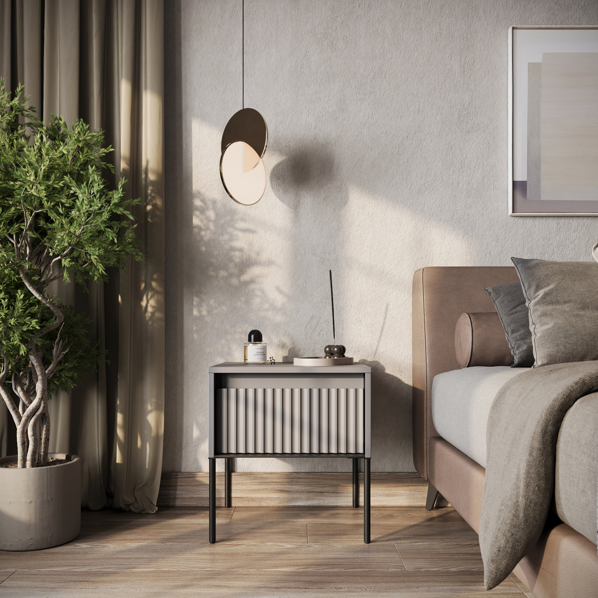 Table de chevet Trend 46 cm avec LED Gris