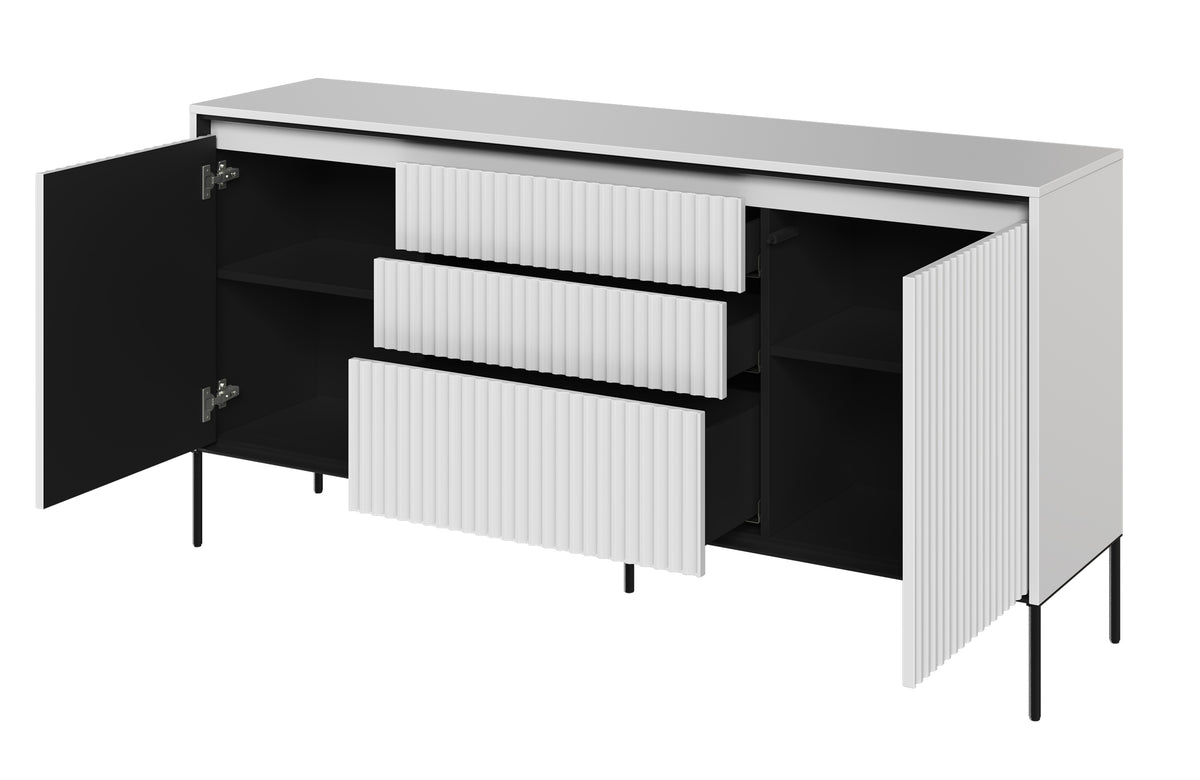 Commode 2 portes Trend 166 cm avec 3 tiroirs et éclairage LED Blanc