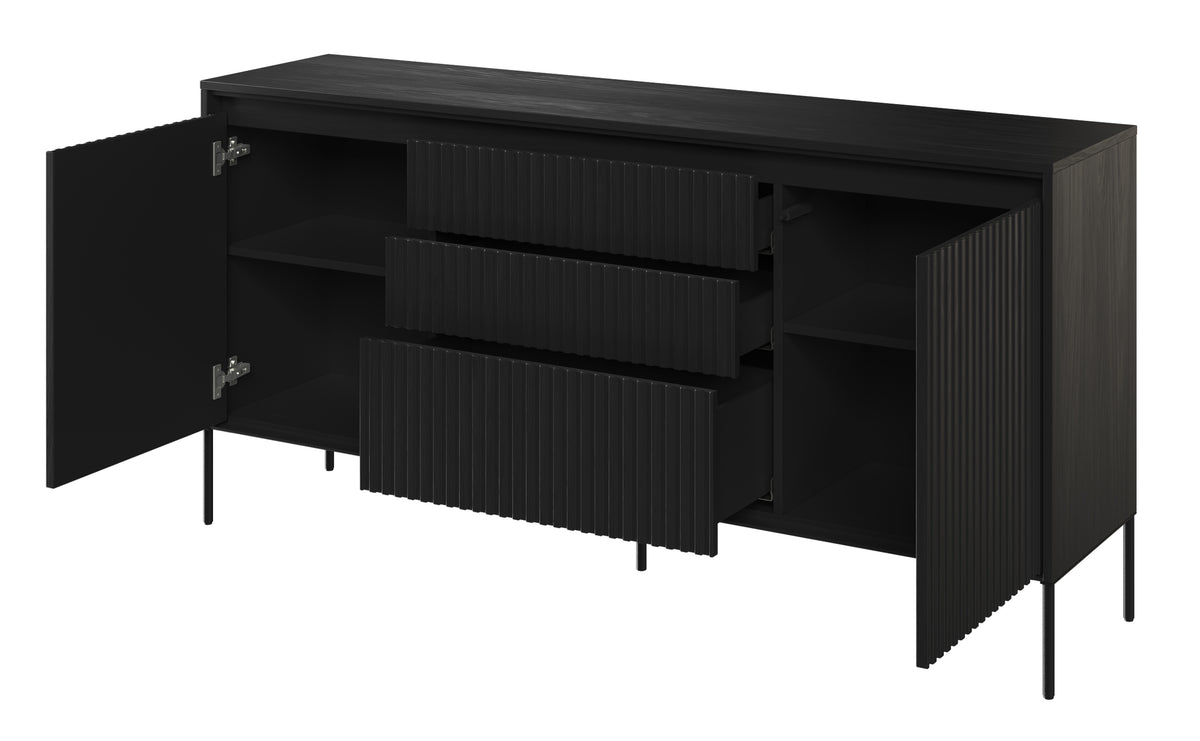 Commode deux portes Trend 166 cm avec trois tiroirs et LED Noir