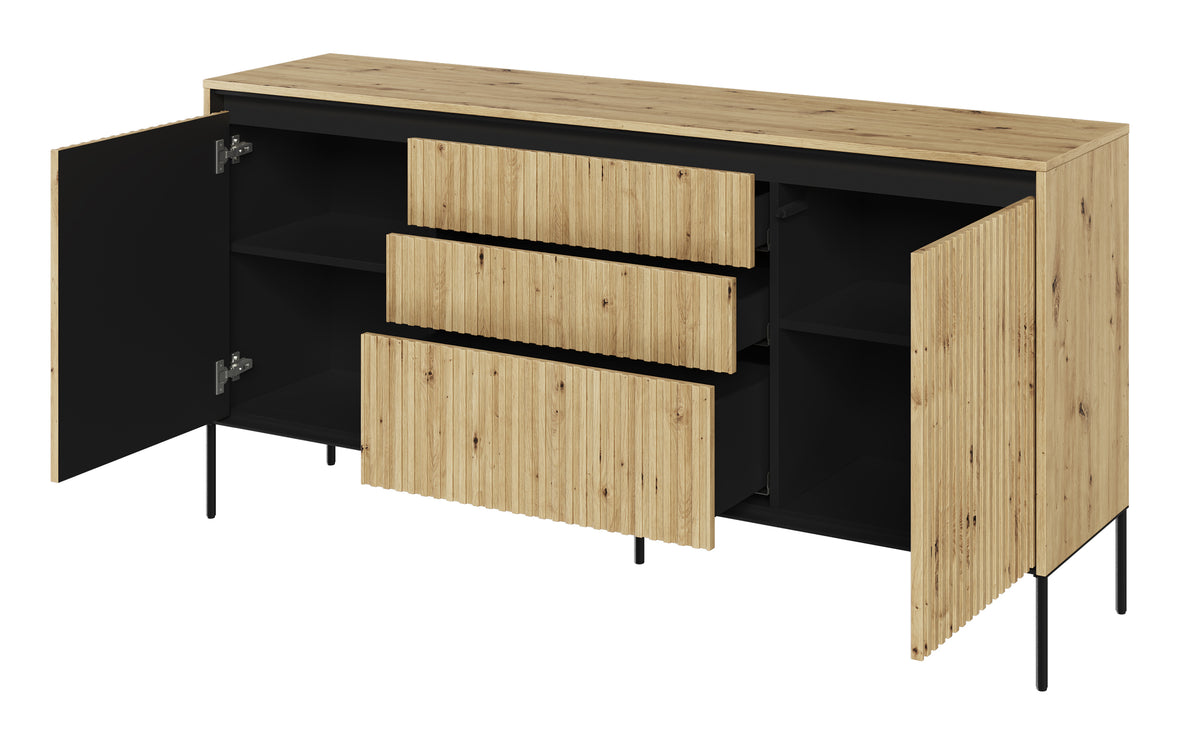 Trend Kommode mit zwei Türen, 166 cm, mit drei LED-Schubladen, Artisan-Eiche