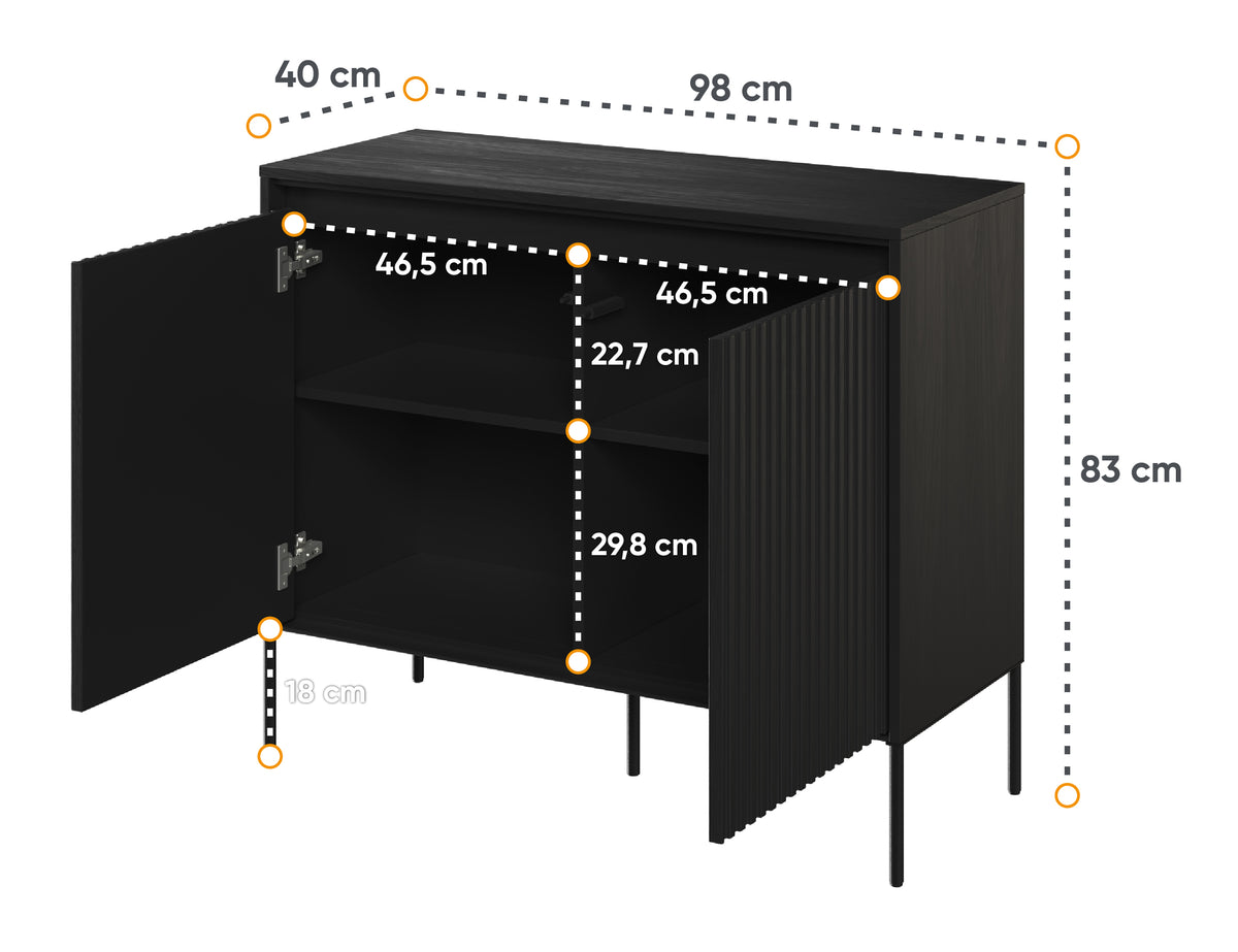 Trend 98 cm zweittürige Kommode mit LED Schwarz