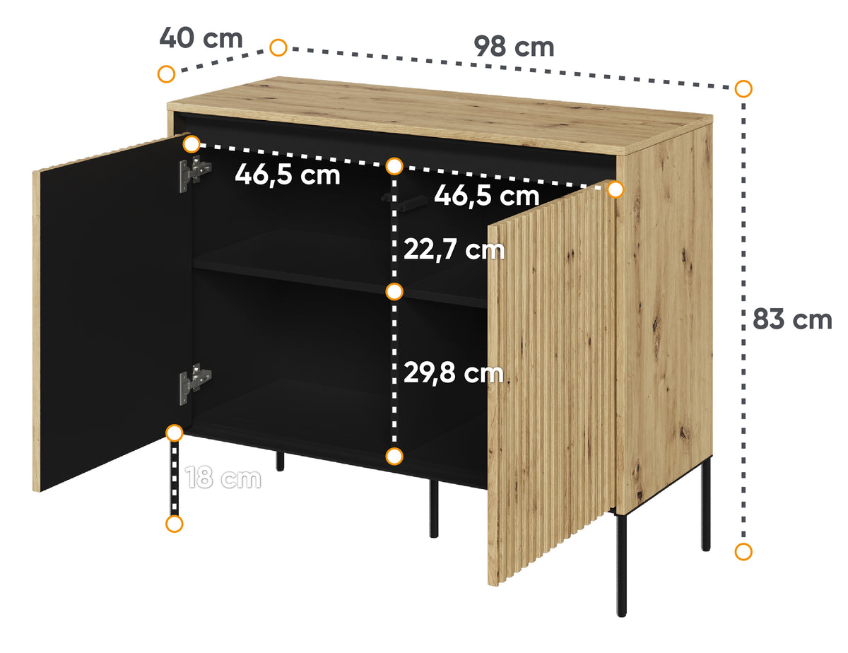 Commode 2 portes Trend 98 cm avec LED Chêne artisan