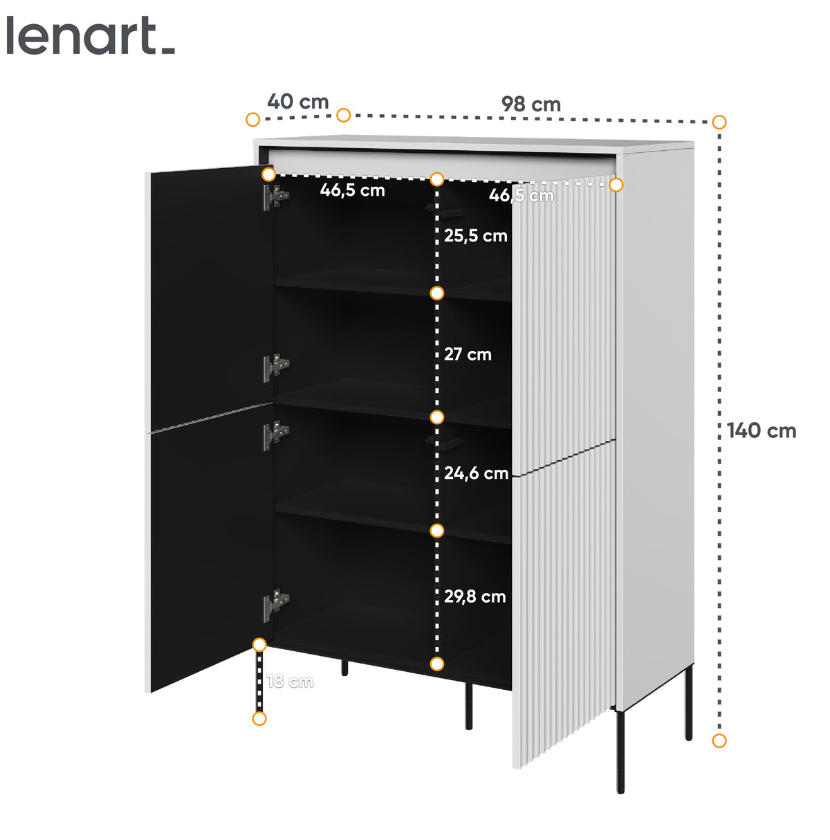 Commode haute Trend 4 portes 98 cm avec LED Blanc