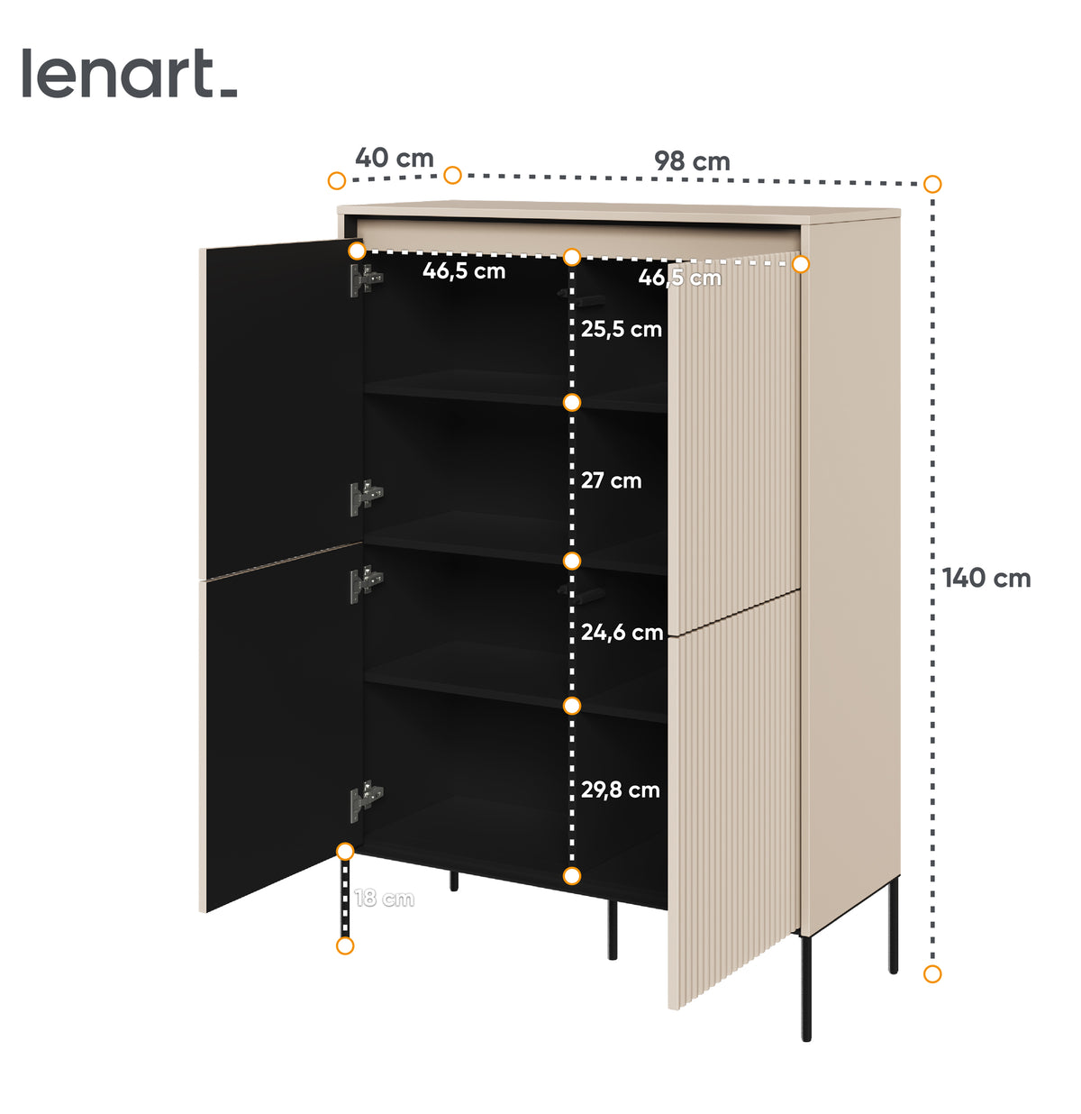 Hohe vierflügelige Kommode Trend 98 cm mit LED Beige