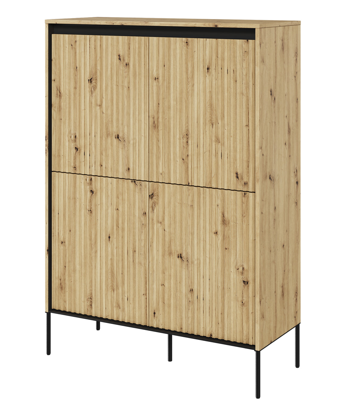 Vier­türige hohe Kommode Trend 98 cm mit LED Artisan-Eiche