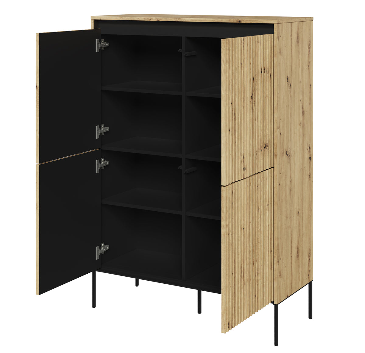 Vier­türige hohe Kommode Trend 98 cm mit LED Artisan-Eiche