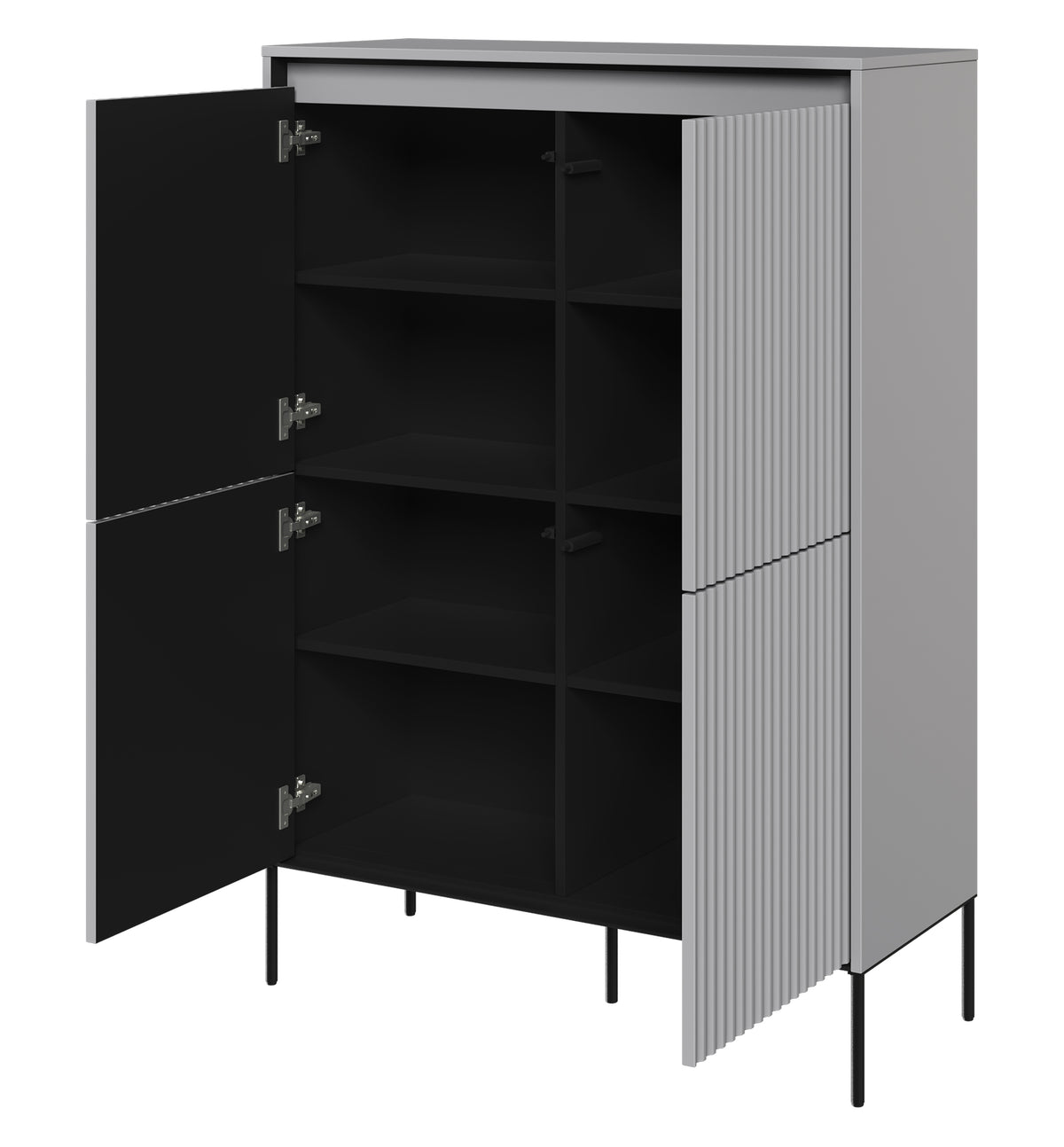 Vier­tü­rige Kommode Trend, hoch, 98 cm, mit LED, Grau