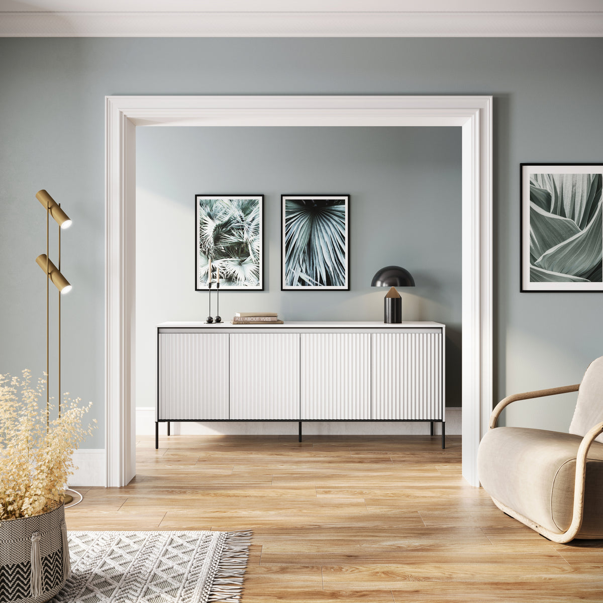 Commode basse Trend 4 portes 193 cm avec LED Blanc