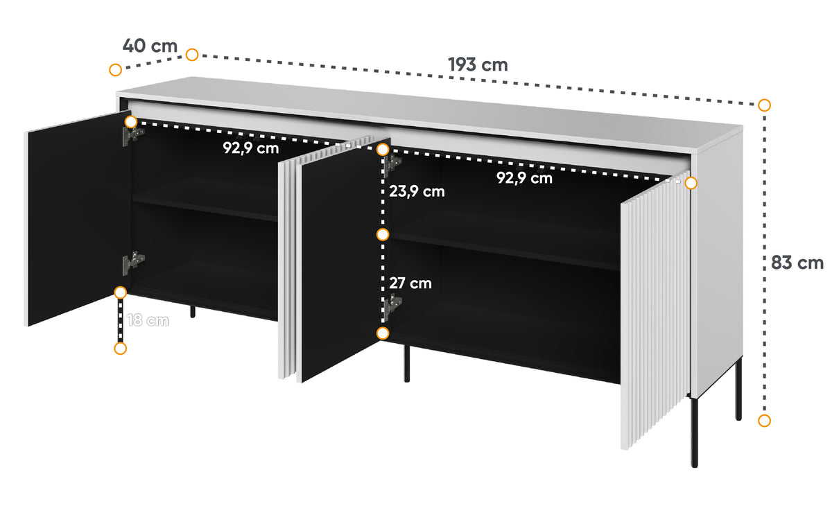 Commode basse Trend 4 portes 193 cm avec LED Blanc