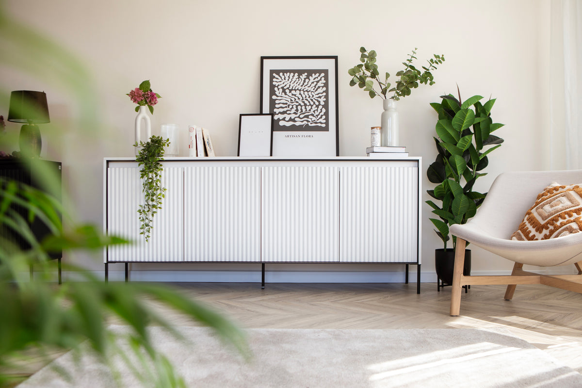 Commode basse Trend 4 portes 193 cm avec LED Blanc