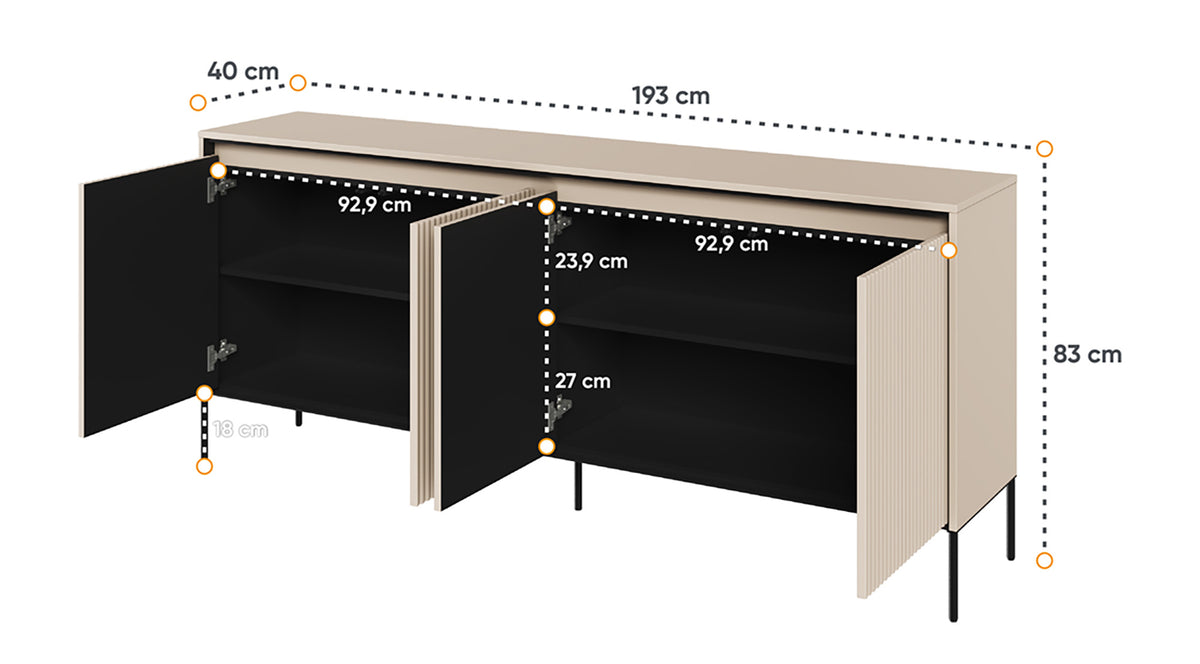 Commode basse Trend 4 portes 193 cm avec LED Beige