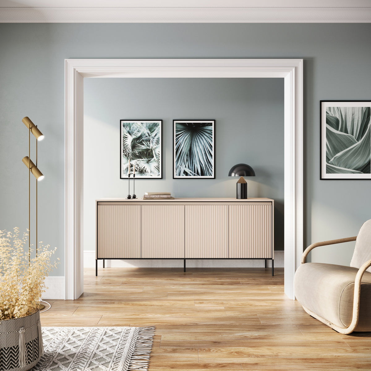 Commode basse Trend 4 portes 193 cm avec LED Beige