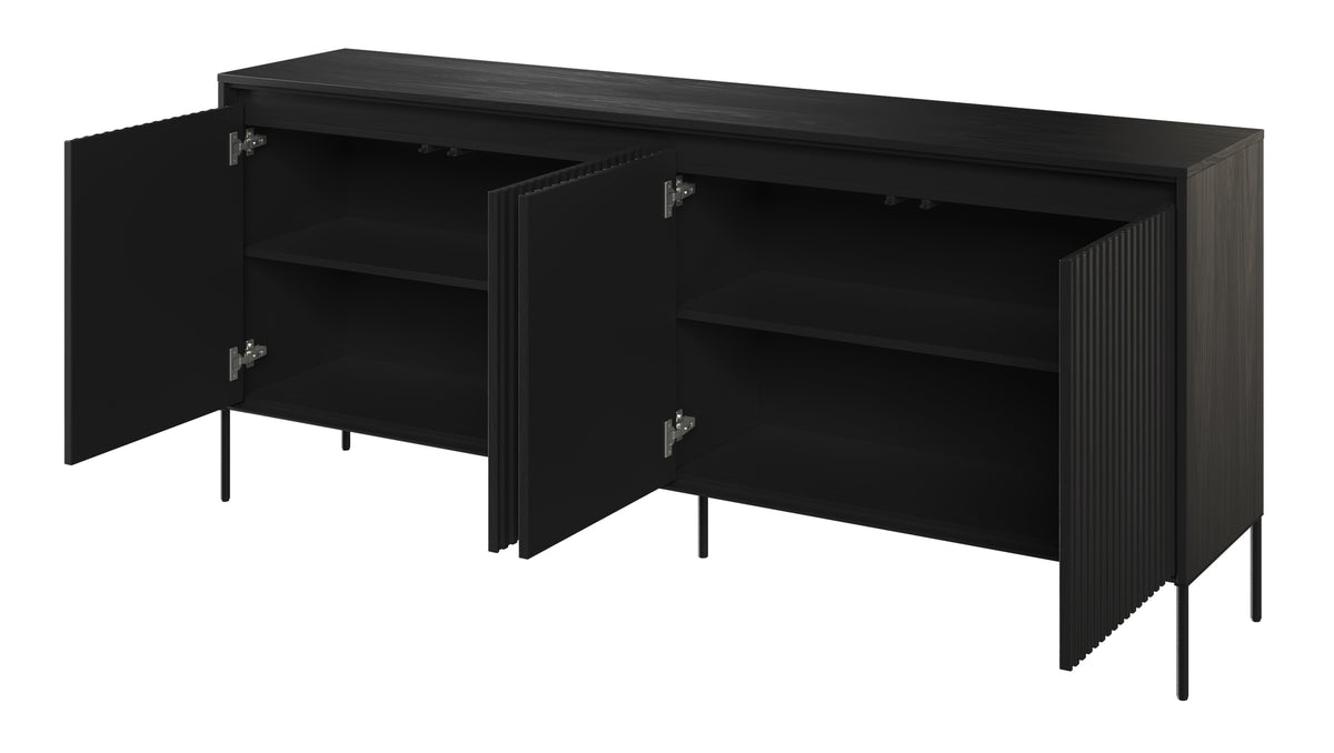 Commode basse Trend 4 portes 193 cm avec LED Noir