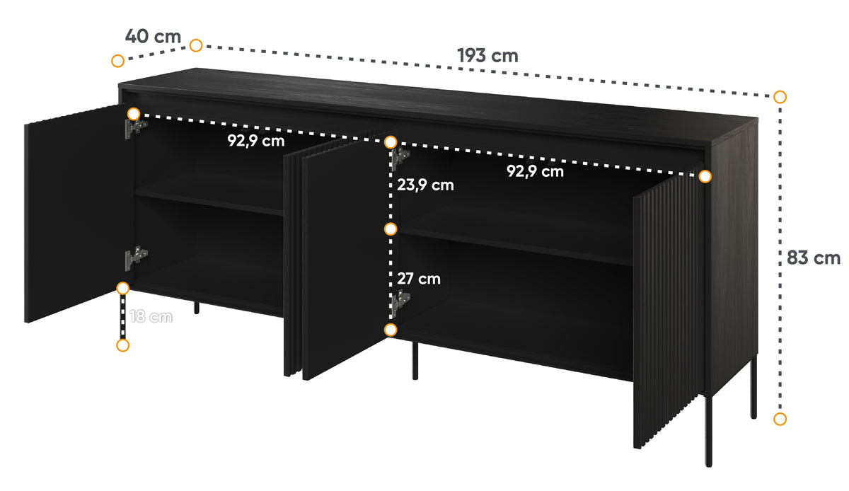Commode basse Trend 4 portes 193 cm avec LED Noir