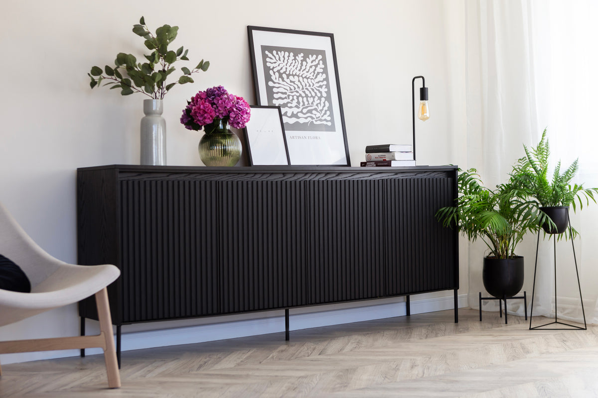 Commode basse Trend 4 portes 193 cm avec LED Noir