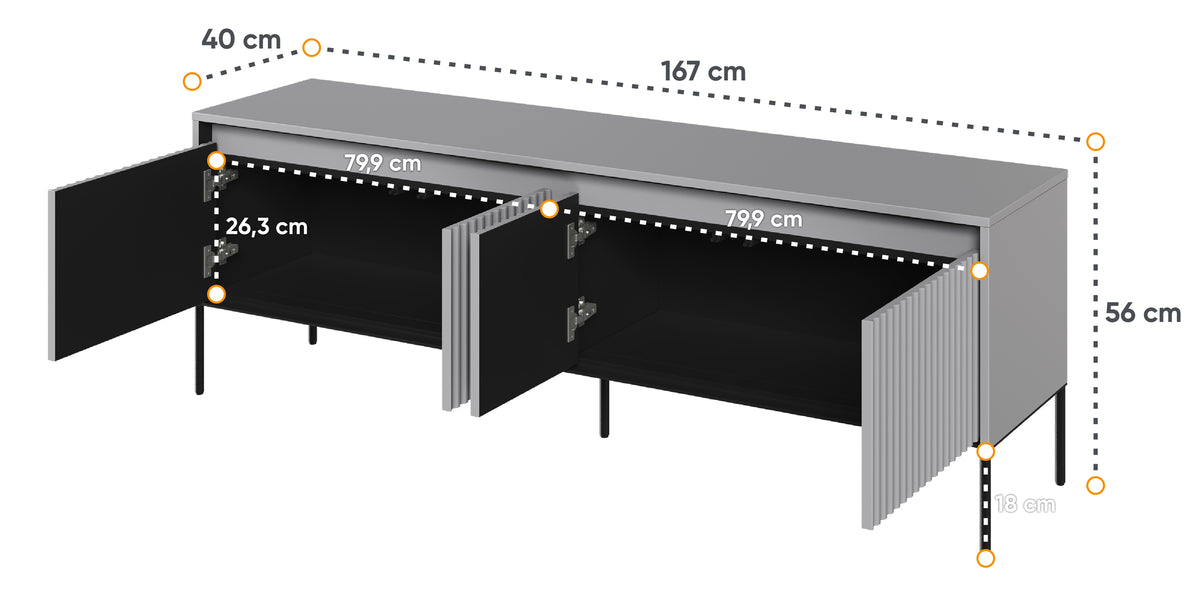 Meuble TV Trend 167 cm avec LED Gris