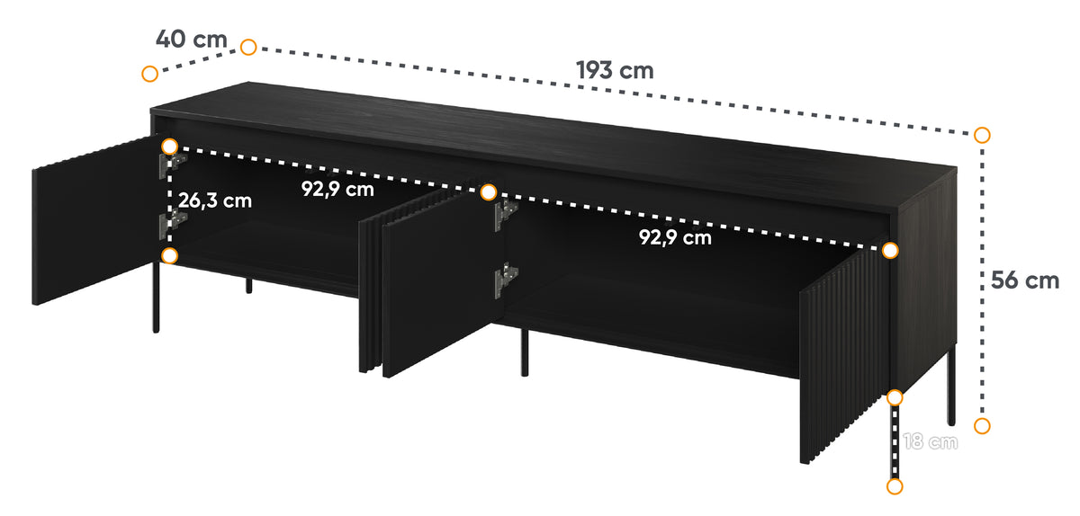 Meuble TV Trend 193 cm avec LED Noir