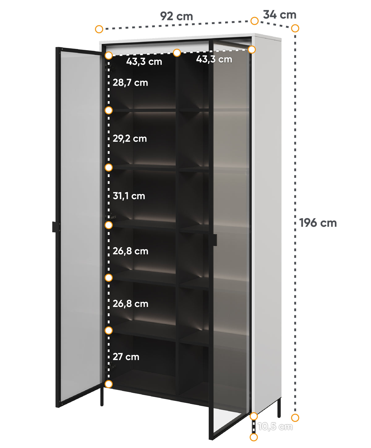 Vitrine deux portes Trend 92 cm avec LED Blanc
