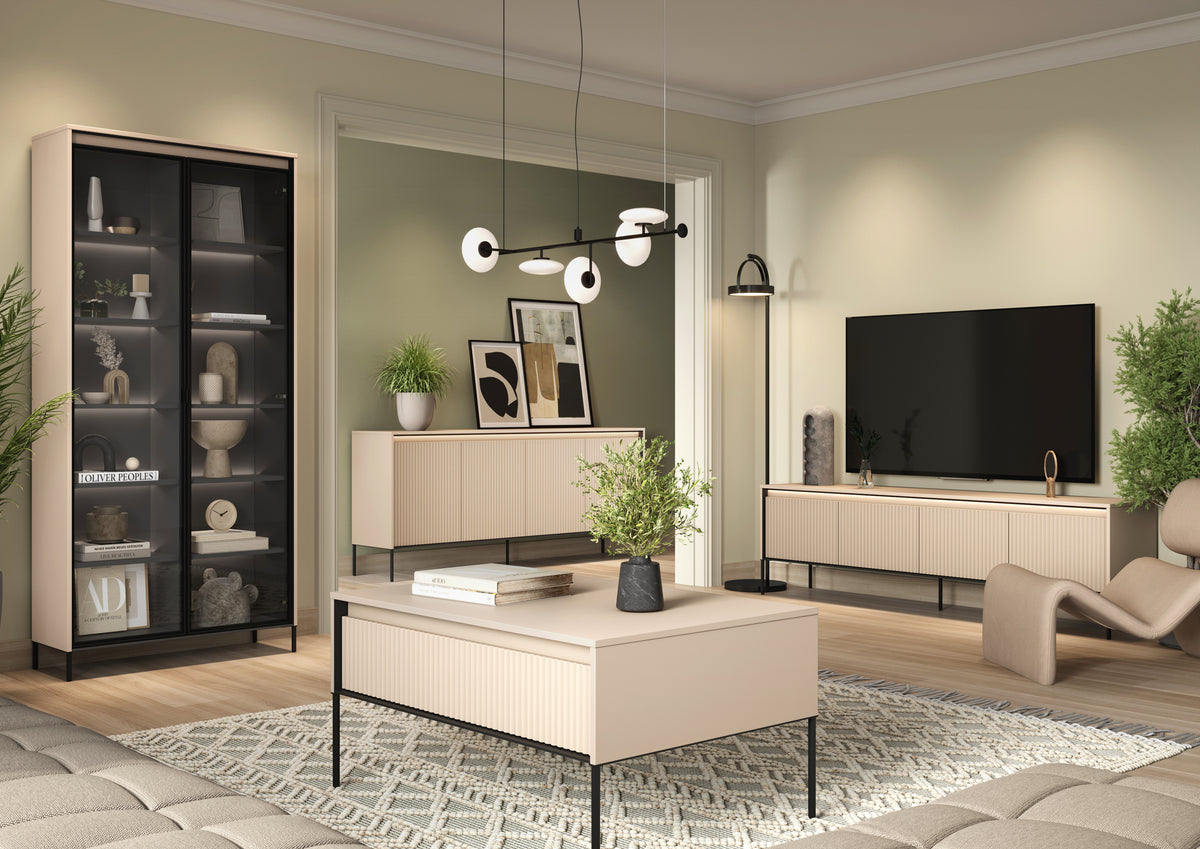 Vitrine deux portes Trend 92 cm avec LED Beige