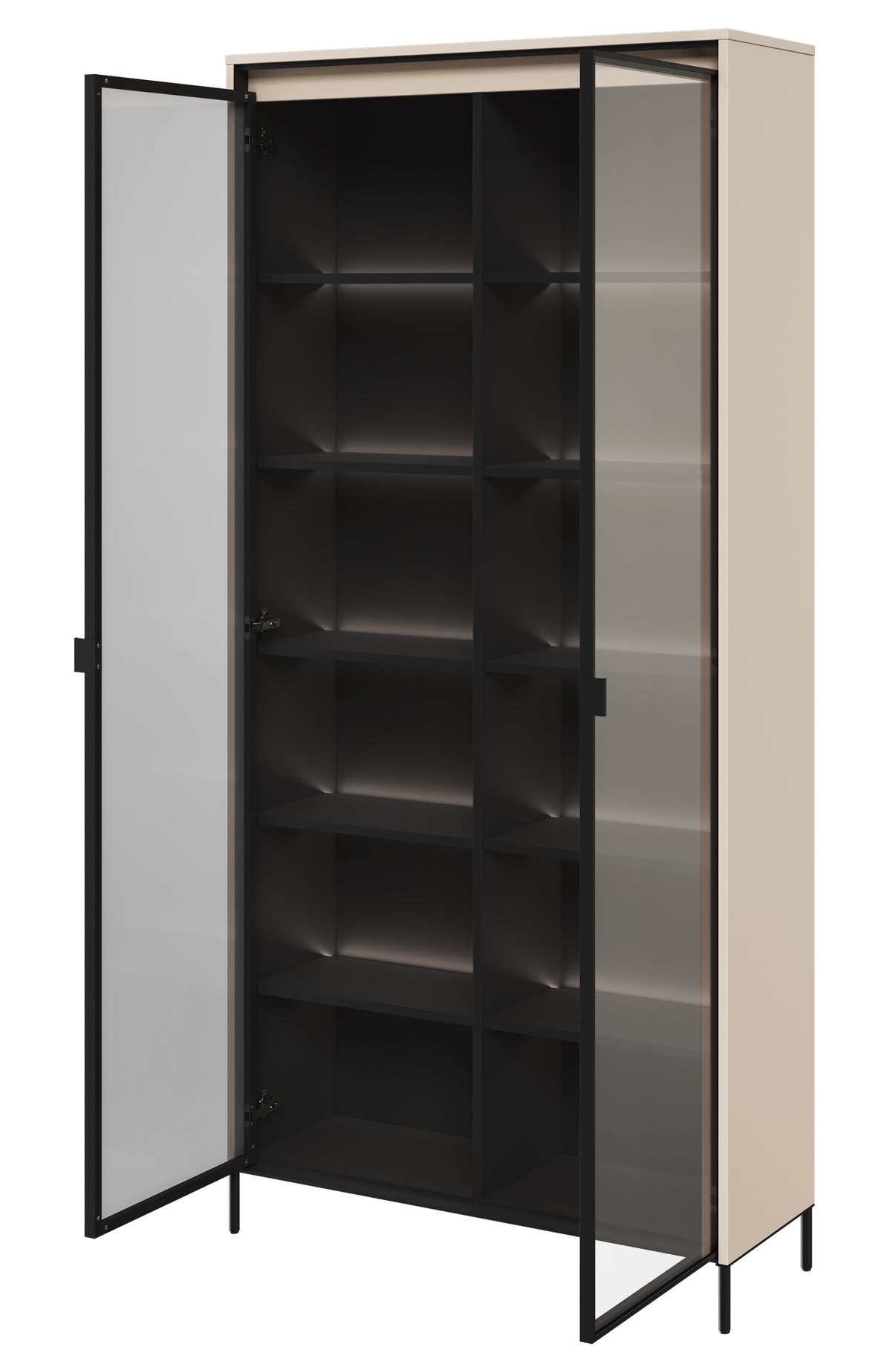 Vitrine deux portes Trend 92 cm avec LED Beige