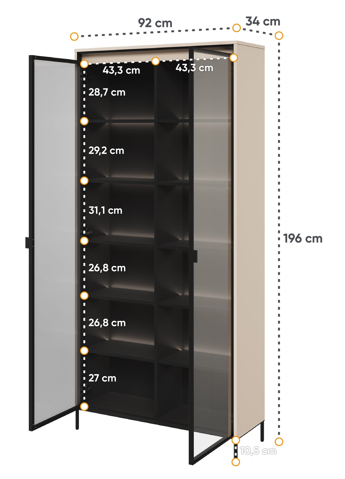 Vitrine deux portes Trend 92 cm avec LED Beige