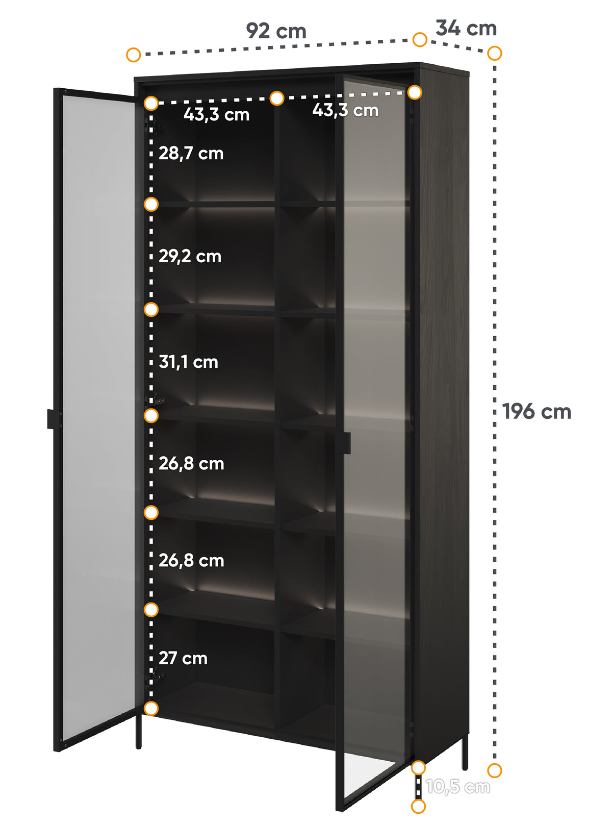 Vitrine deux portes Trend 92 cm avec LED Noir