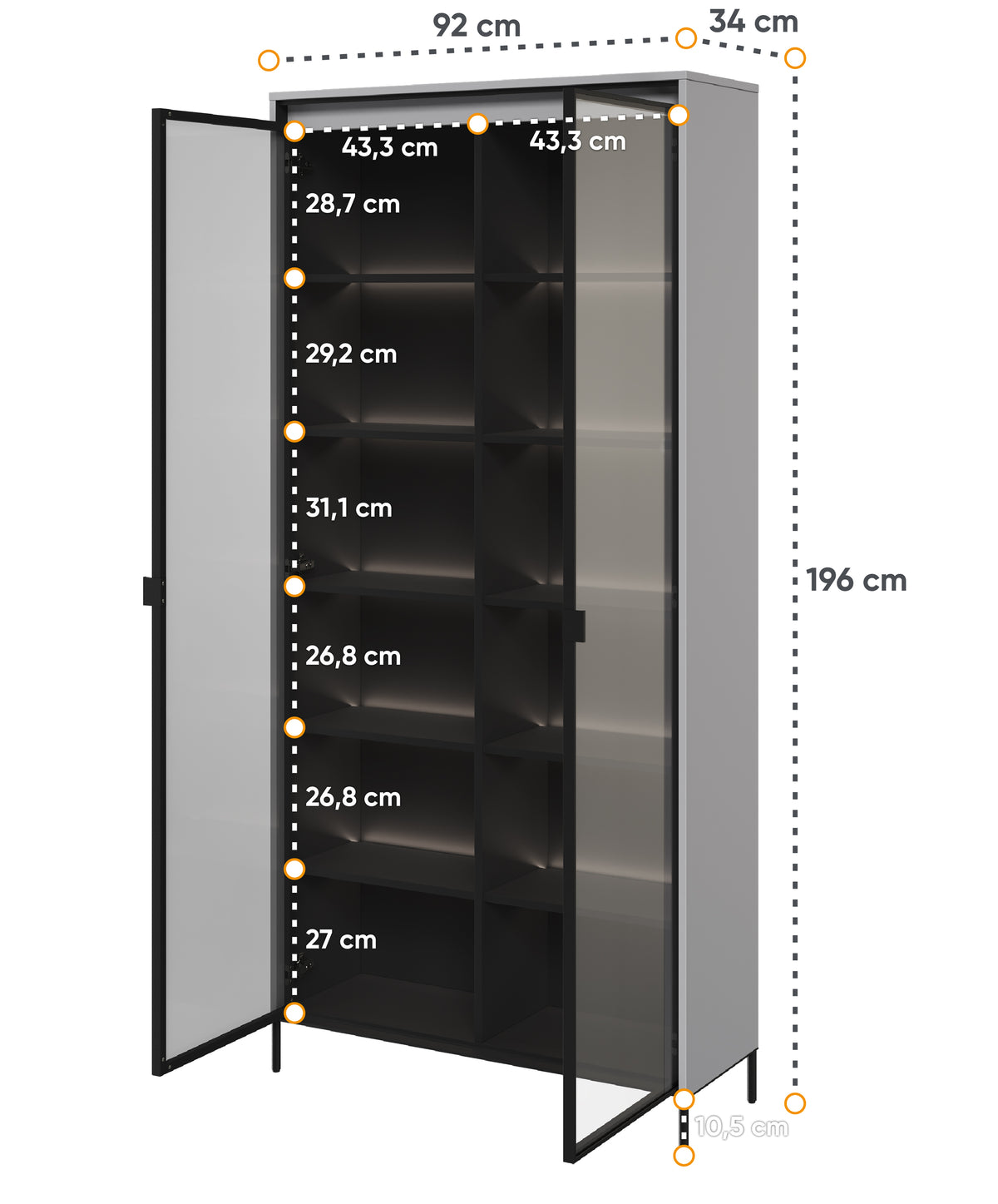 Vitrine deux portes Trend 92 cm avec LED Gris