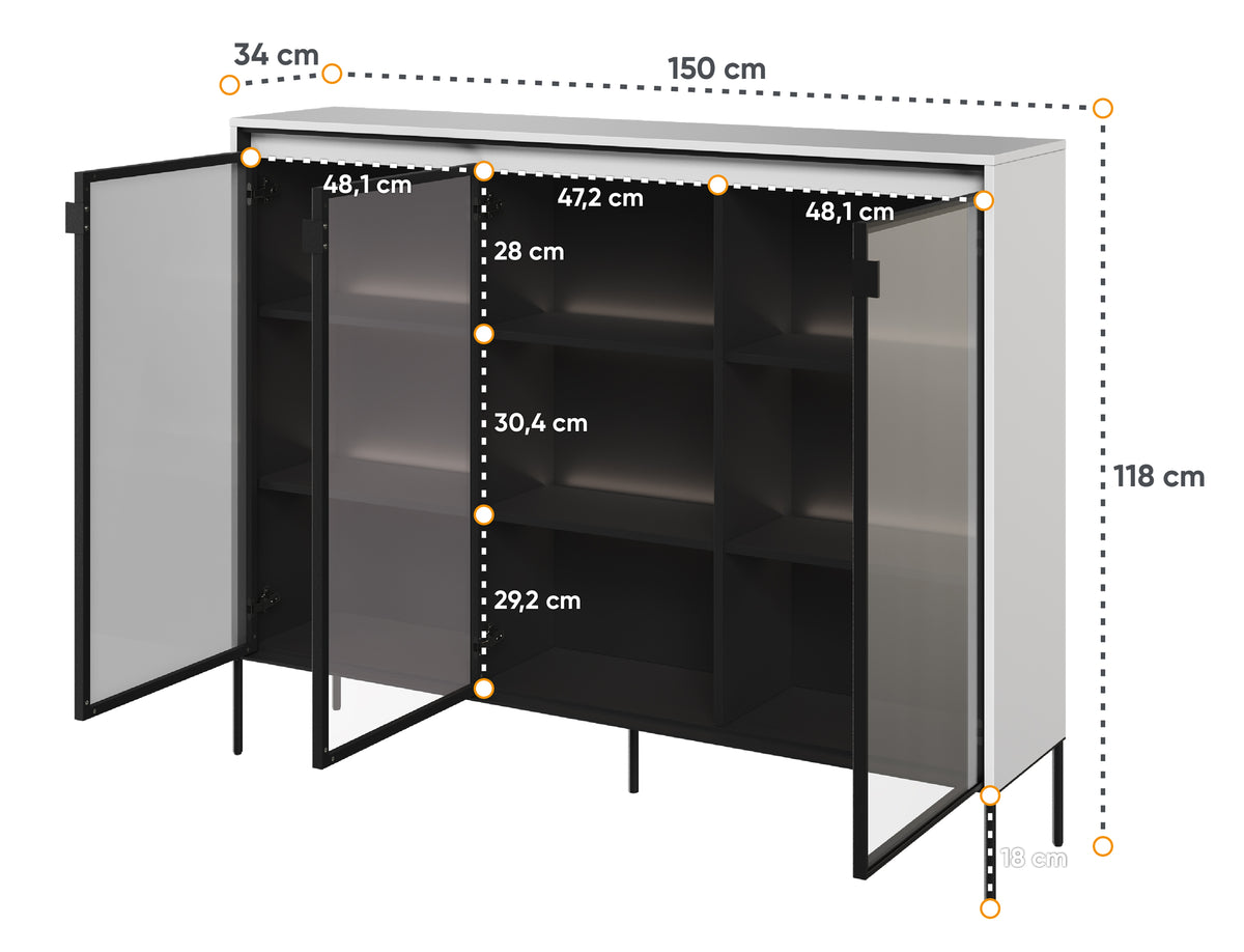 Drehtürenschrank Trend 150 cm mit LED Weiß