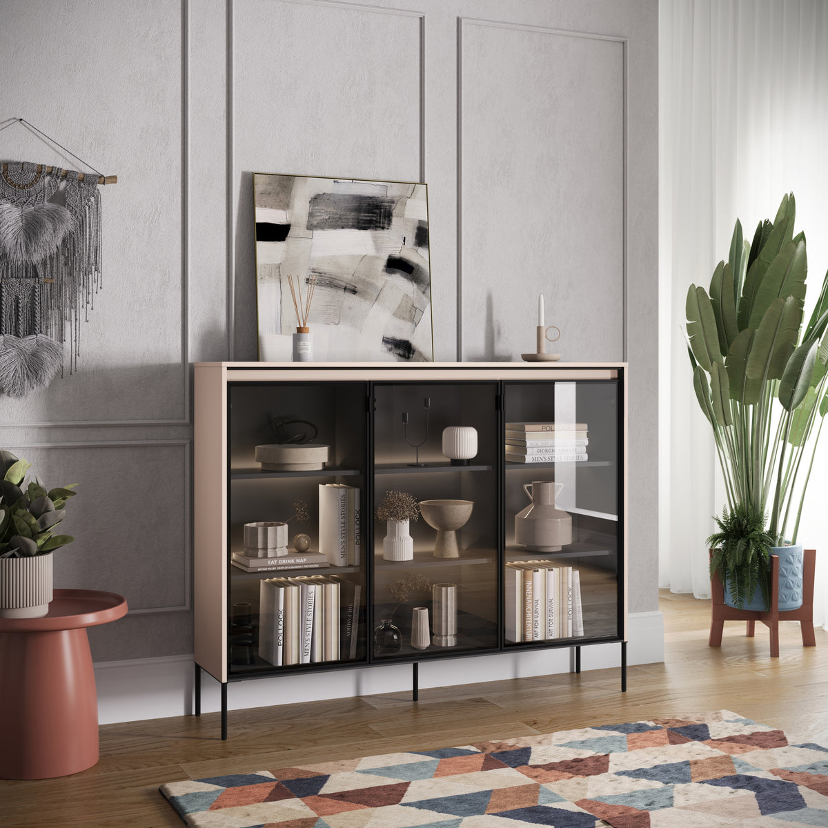Drehtürenschrank Trend 150 cm mit LED Beige