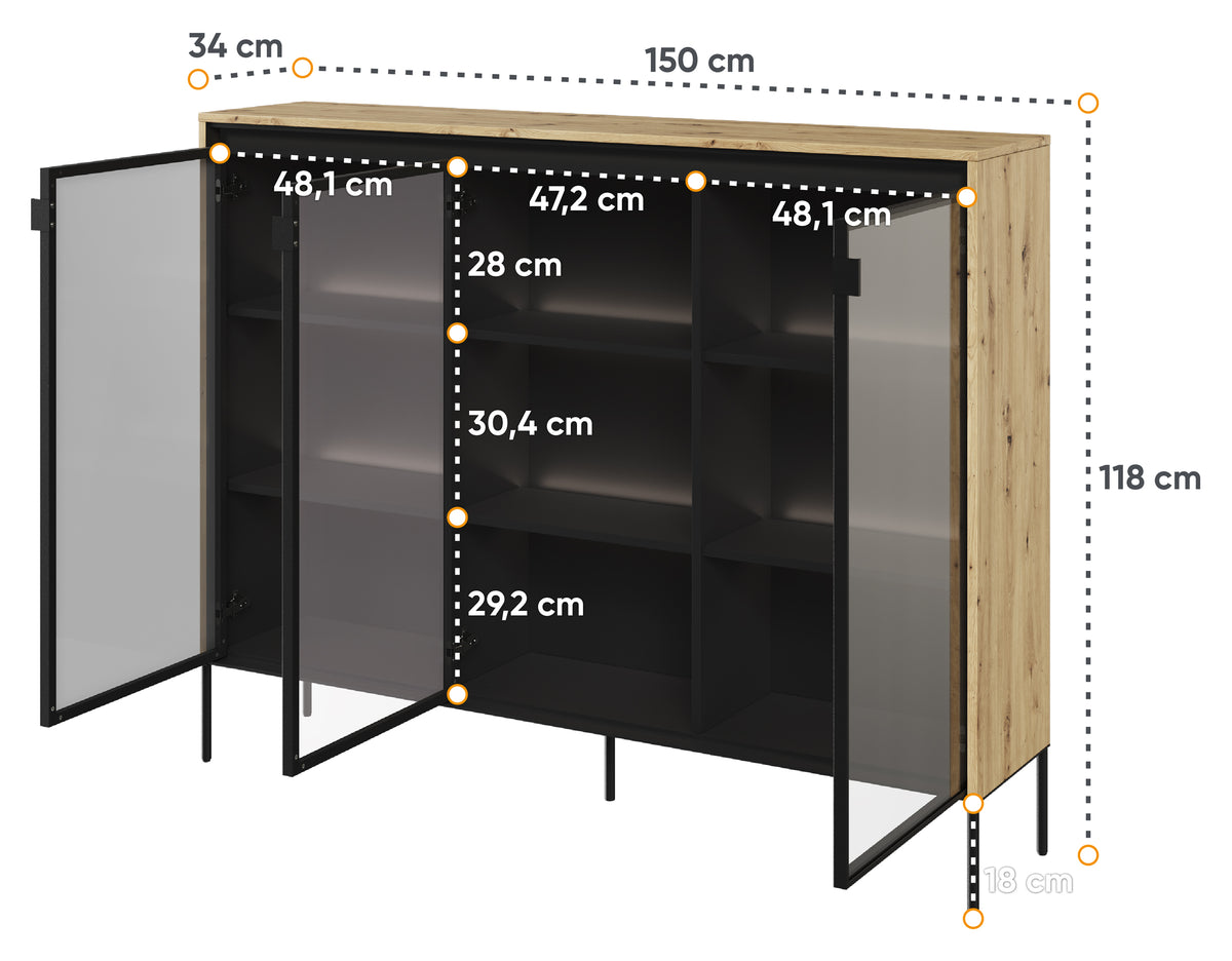 Drehtürenschrank Trend 150 cm mit LED Artisan-Eiche
