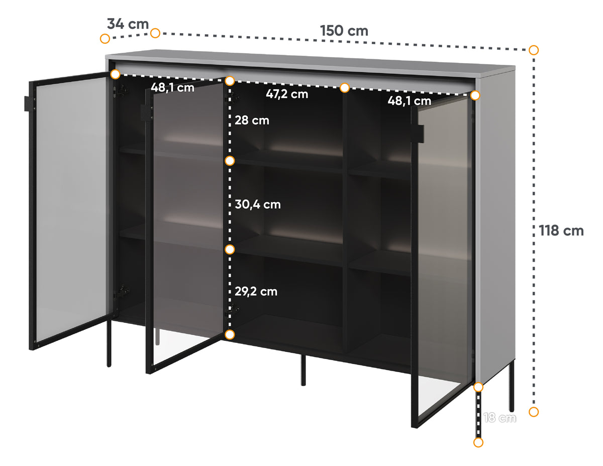 Drehtürenschrank Trend 150 cm mit LED Grau