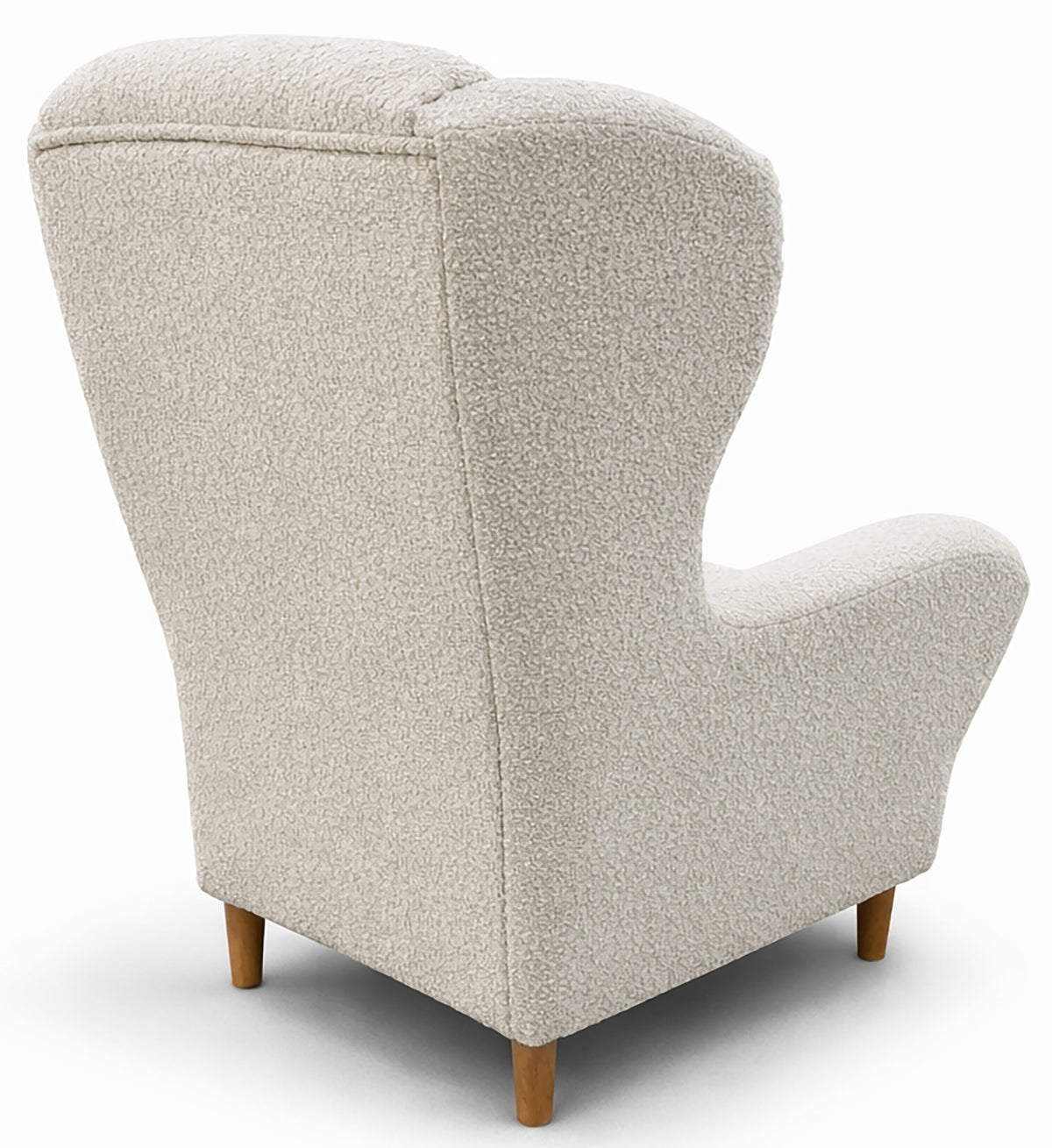 Fauteuil oreille Teddlo avec repose-pieds, tissu chenille crème, pieds en hêtre