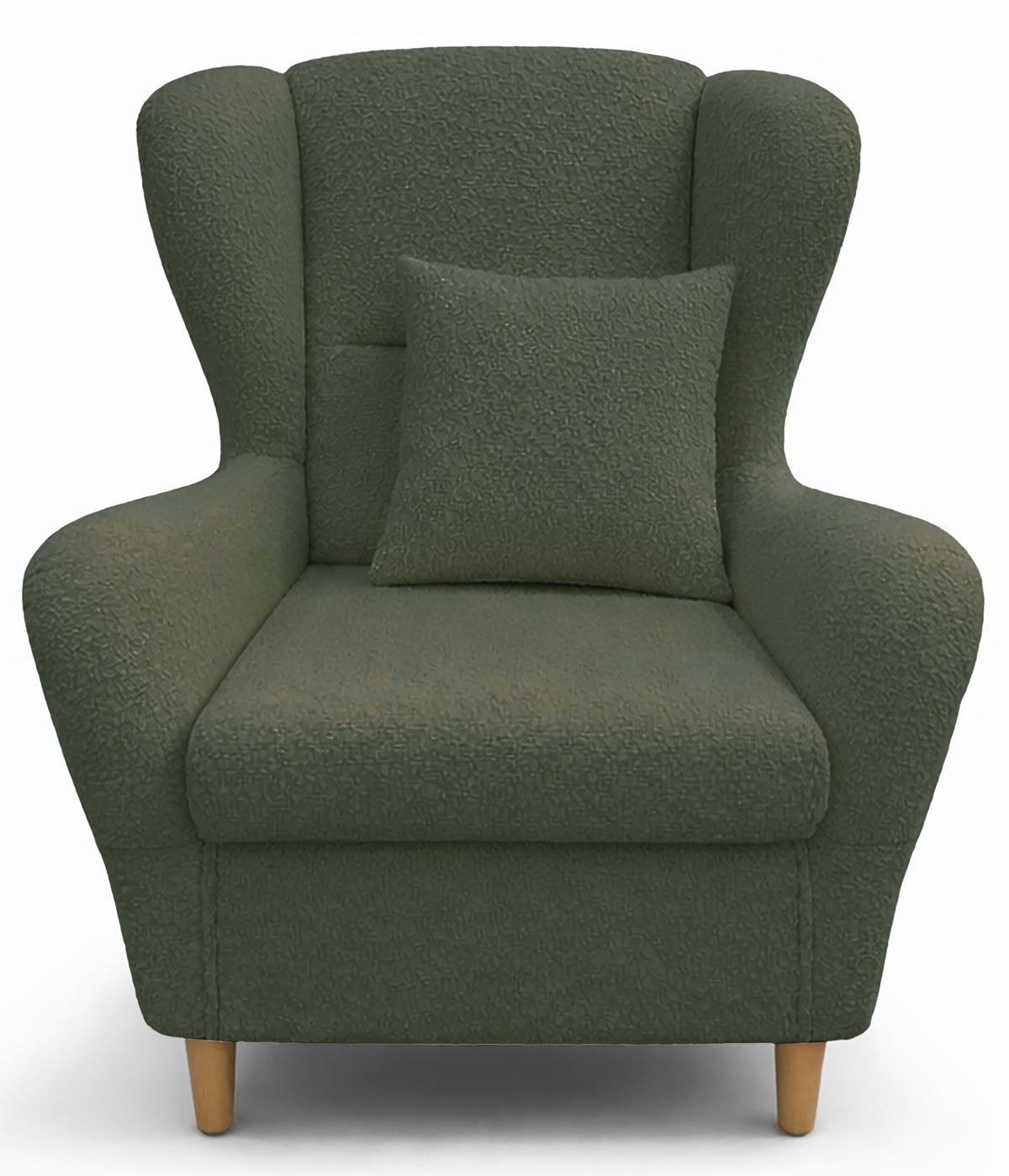 Fauteuil oreilles Teddlo vert en chenille avec pieds en hêtre