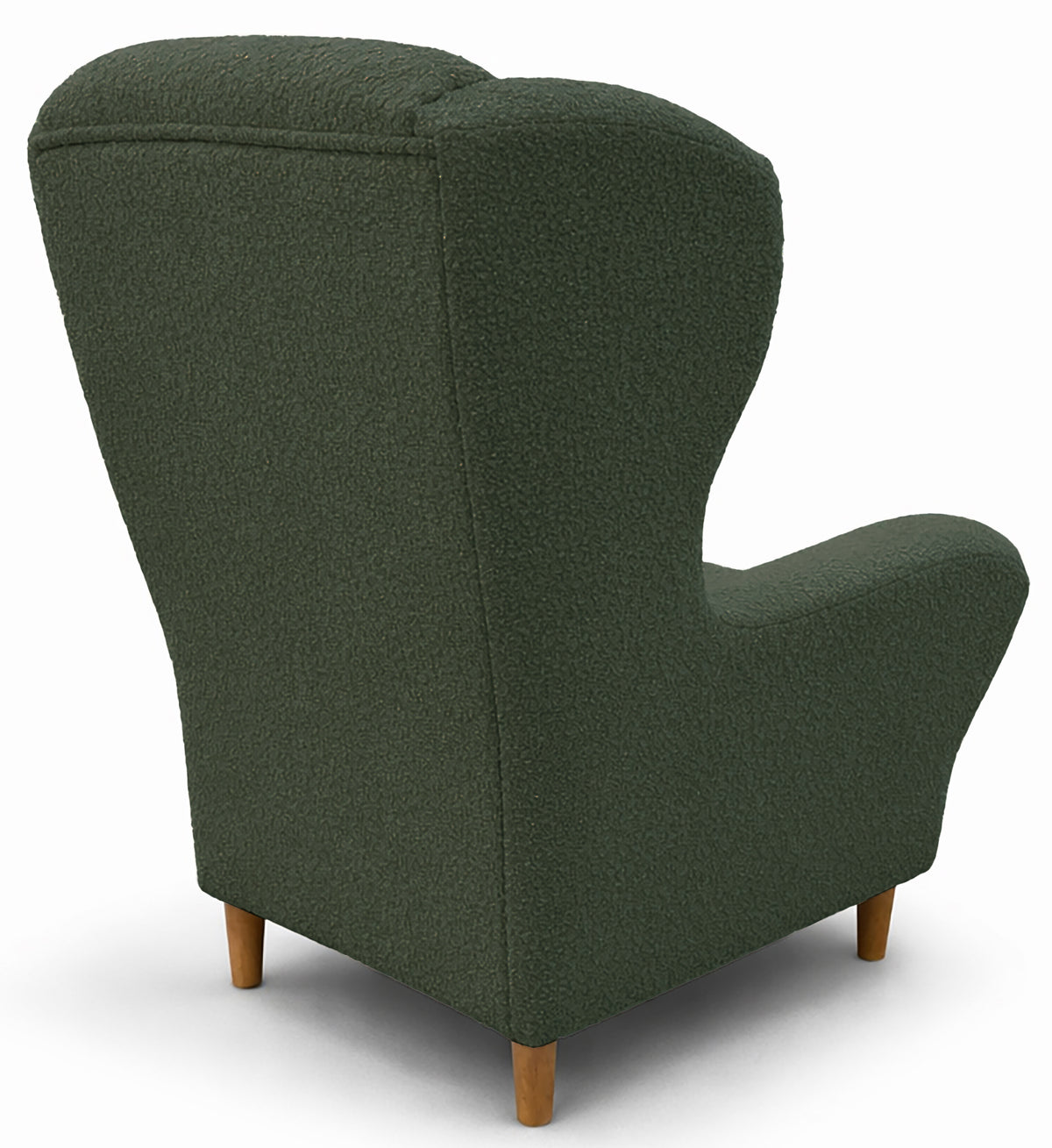 Fauteuil oreilles Teddlo vert en chenille avec pieds en hêtre
