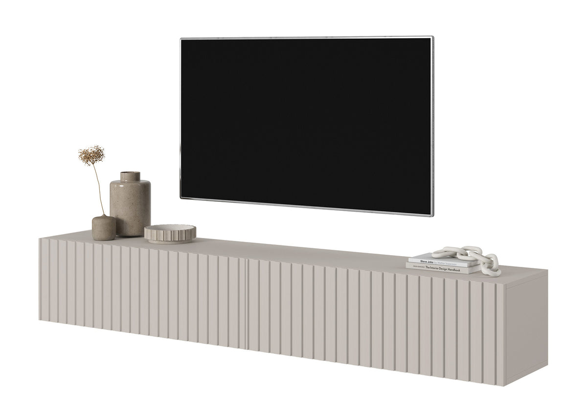 Meuble TV Telire 175 cm Beige gris avec façade à lames