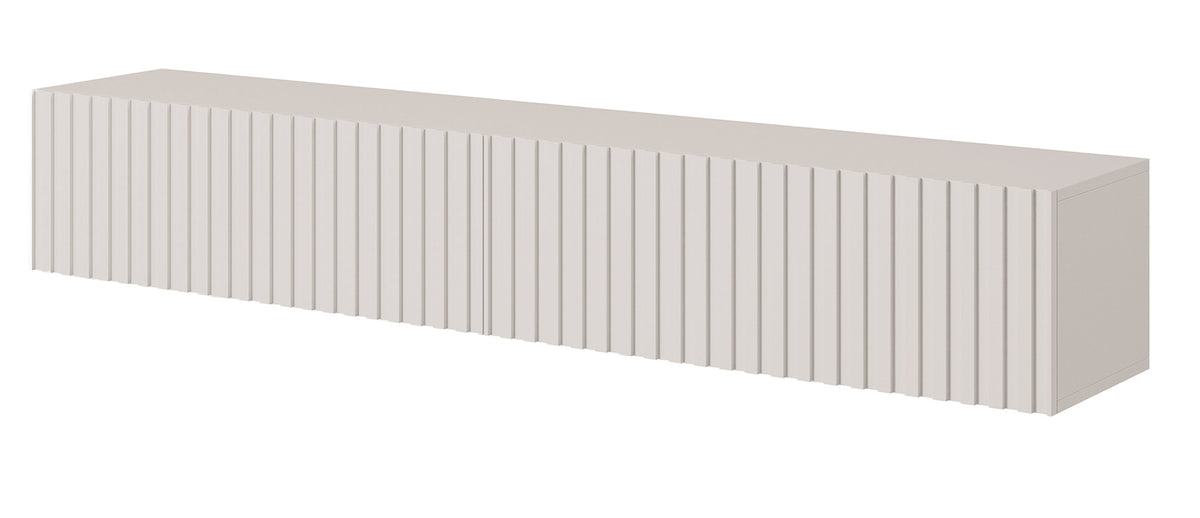 Meuble TV Telire 175 cm Beige gris avec façade à lames