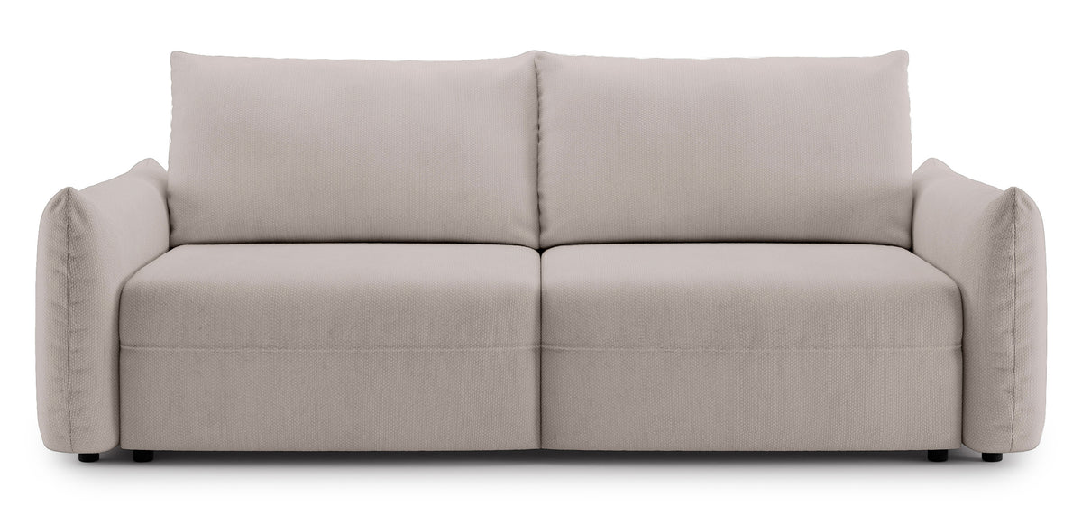 Canapé convertible 3 places Theolla avec coffre, chenille beige clair
