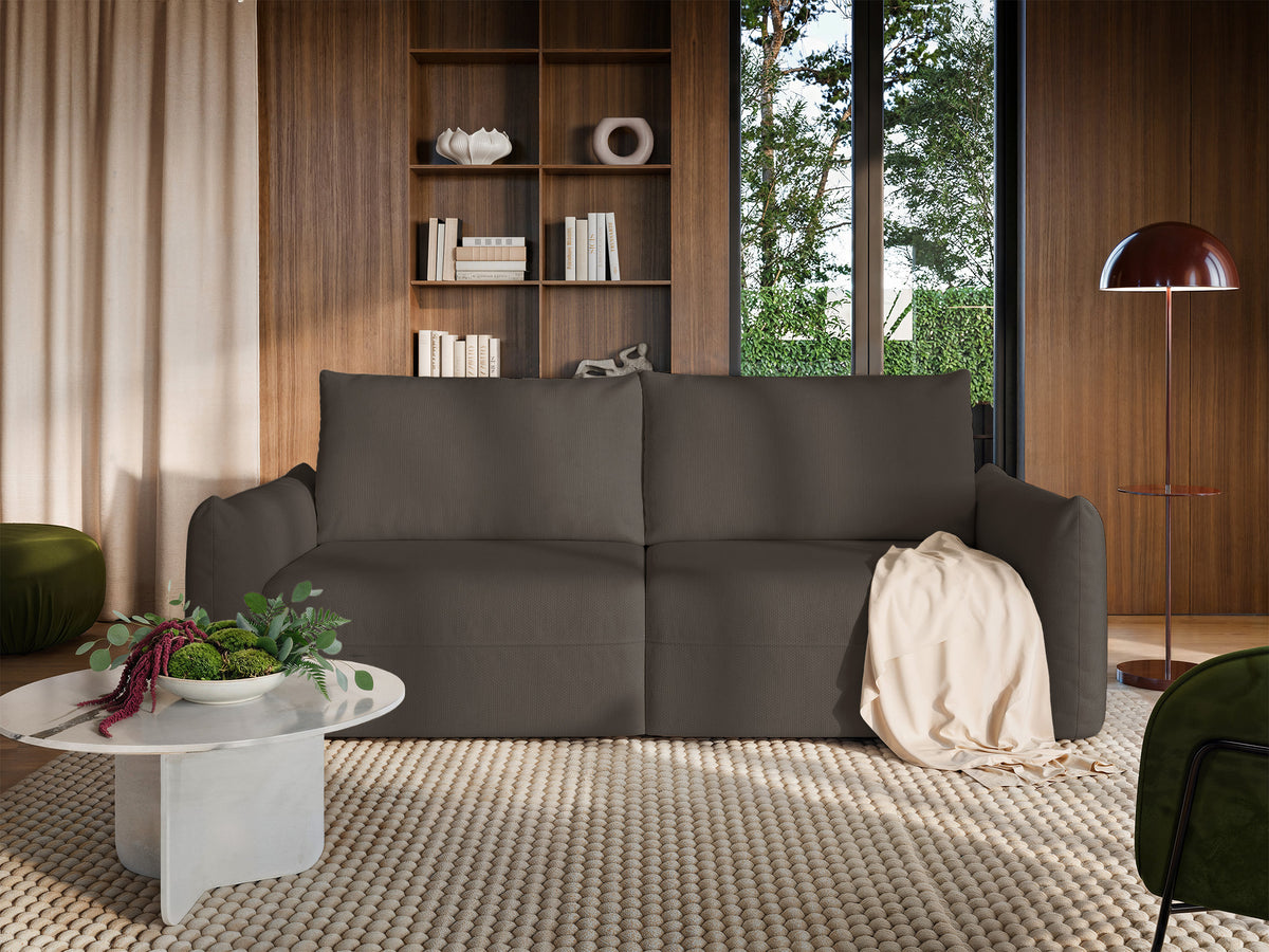 Canapé convertible 3 places Theolla avec coffre, en chenille marron