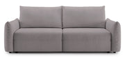 Canapé convertible 3 places Theolla avec coffre de rangement, tissu chenille gris-beige