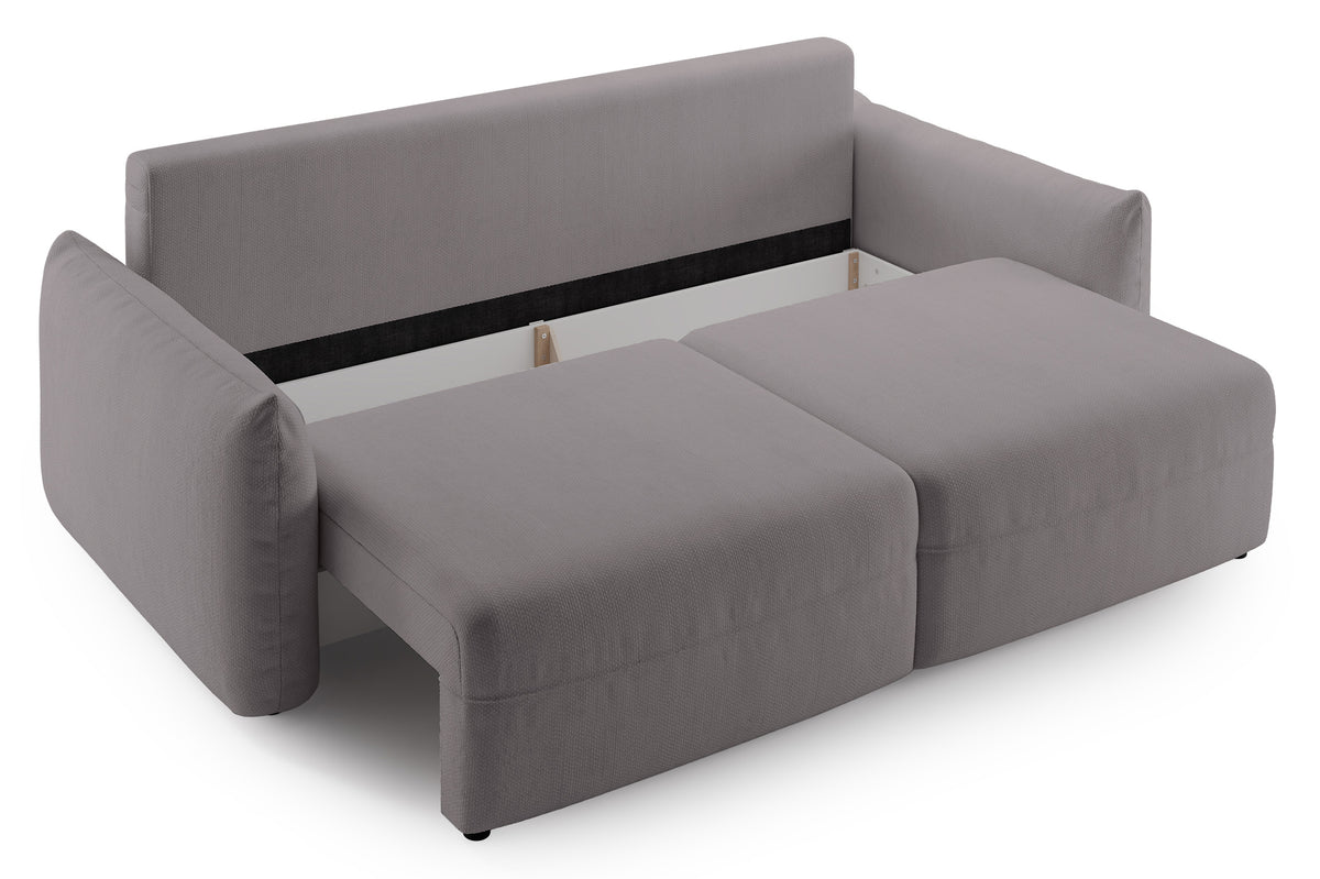 Canapé convertible 3 places Theolla avec coffre de rangement, tissu chenille gris-beige