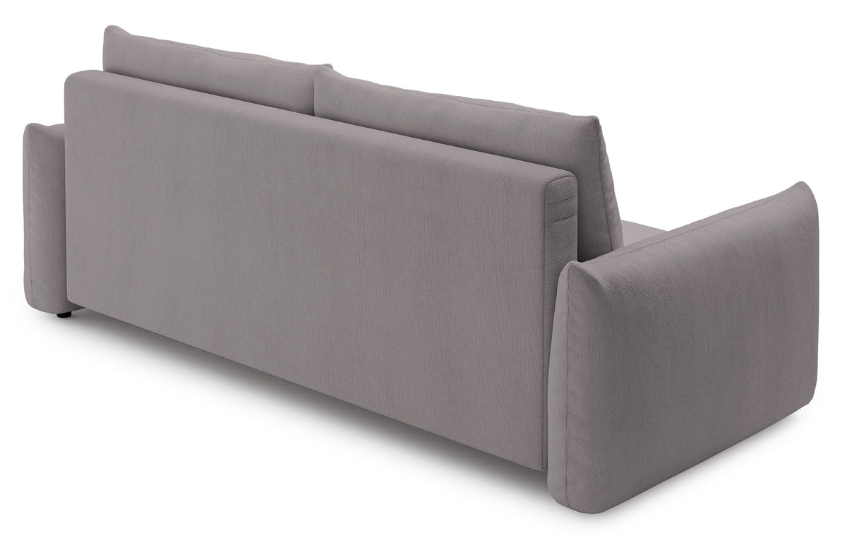 Canapé convertible 3 places Theolla avec coffre de rangement, tissu chenille gris-beige