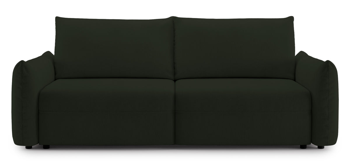 Dreisitziges ausklappbares Sofa Theolla mit Stauraum, grün Chenille