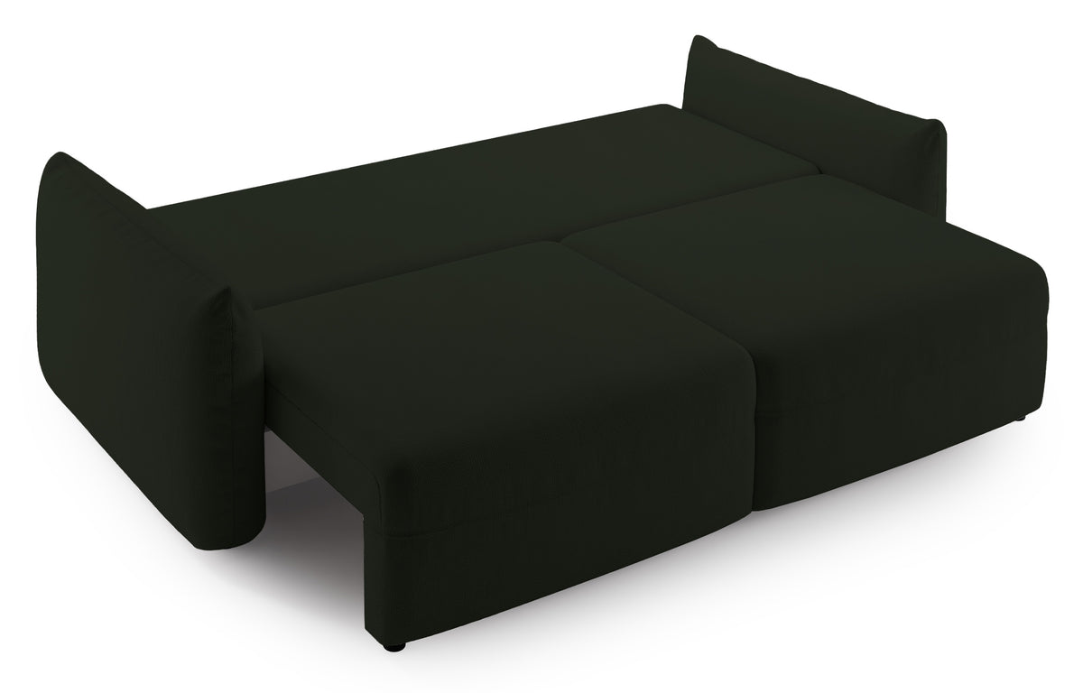 Canapé convertible 3 places Theolla avec coffre de rangement en chenille verte
