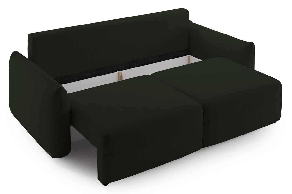 Canapé convertible 3 places Theolla avec coffre de rangement en chenille verte