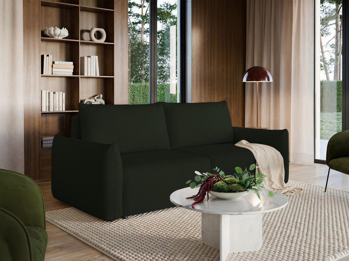 Canapé convertible 3 places Theolla avec coffre de rangement en chenille verte