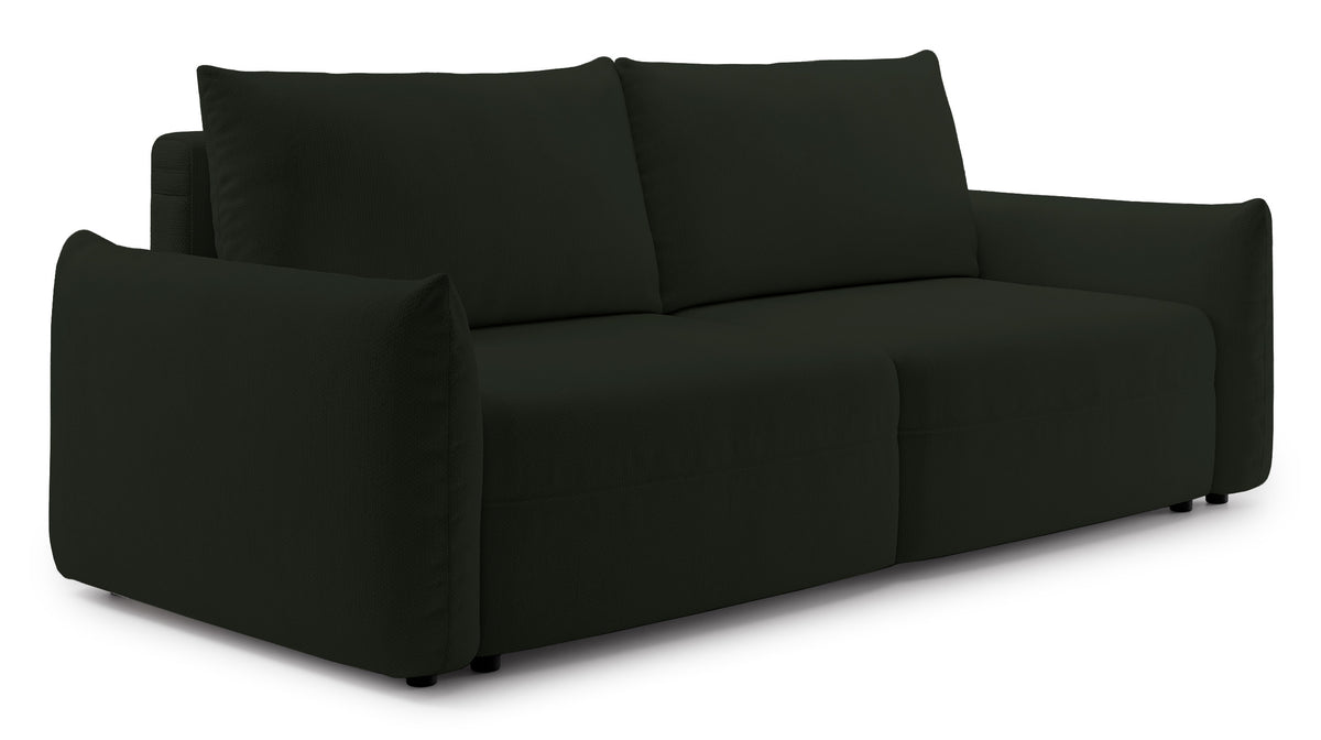 Canapé convertible 3 places Theolla avec coffre de rangement en chenille verte
