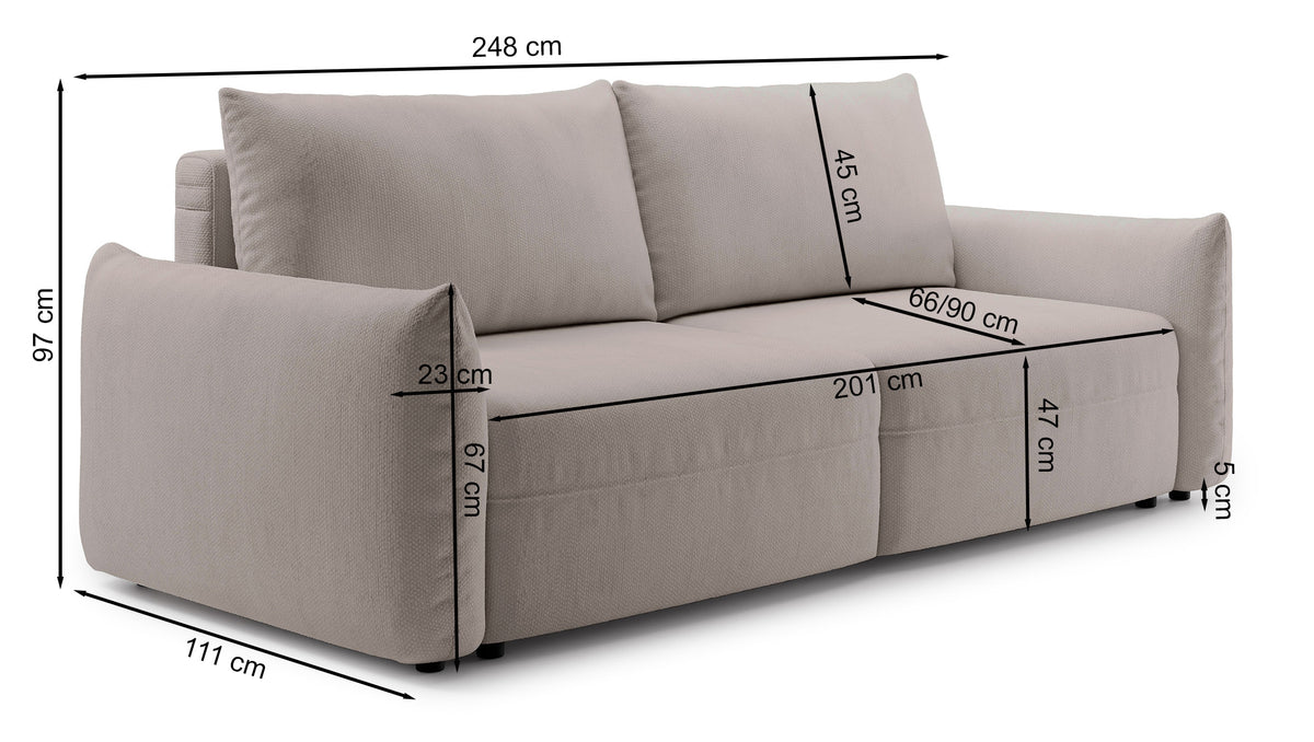Canapé convertible 3 places Theolla avec coffre beige en chenille